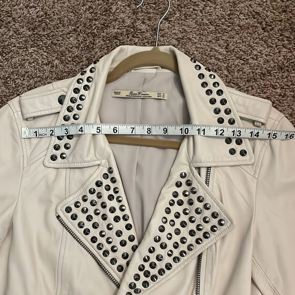 Zara Cream Studded Lambskin Moto Jacket EUC Size Medium - Picture 4 of 5